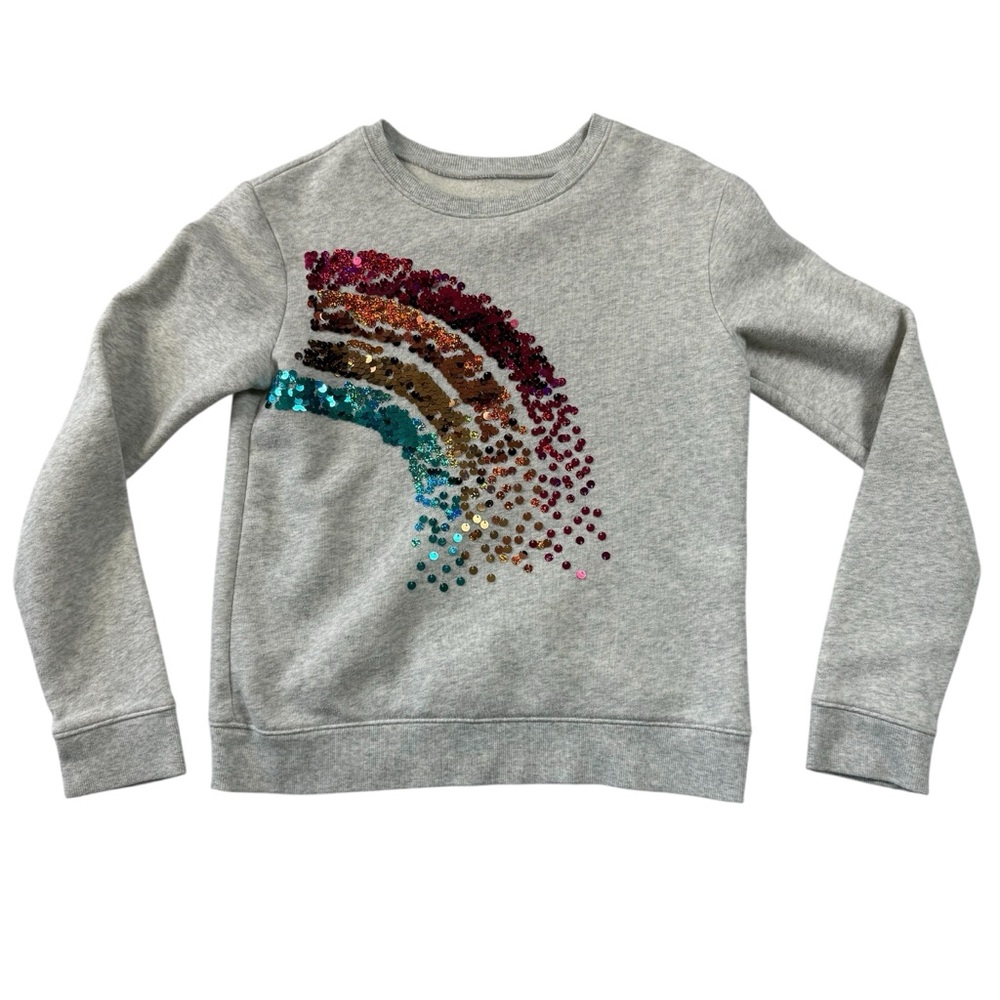 Jumping Beans Girls Size 12 Long Sleeve Gray Sweatshirt Sequin Rainbow Crewneck